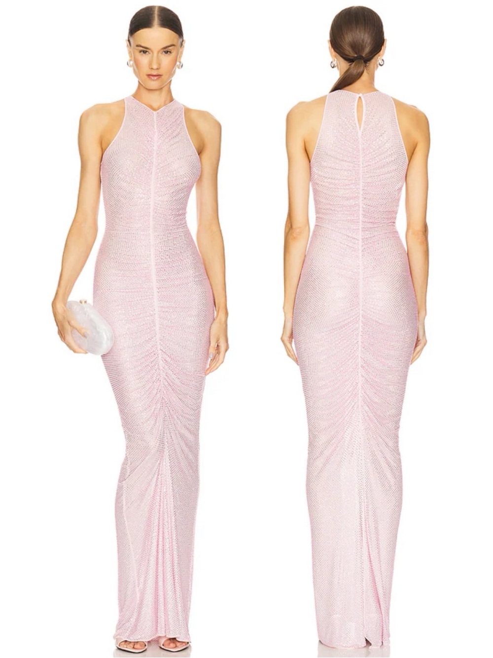 Retrofete Marsann Embellished Ruched Sheer Dress Primrose Pink NEW with tags